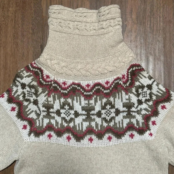 OLD NAVY Short Sleeve FairIsle Turtleneck Sweater Lambswool Angora Blend Size XL - Picture 4 of 7
